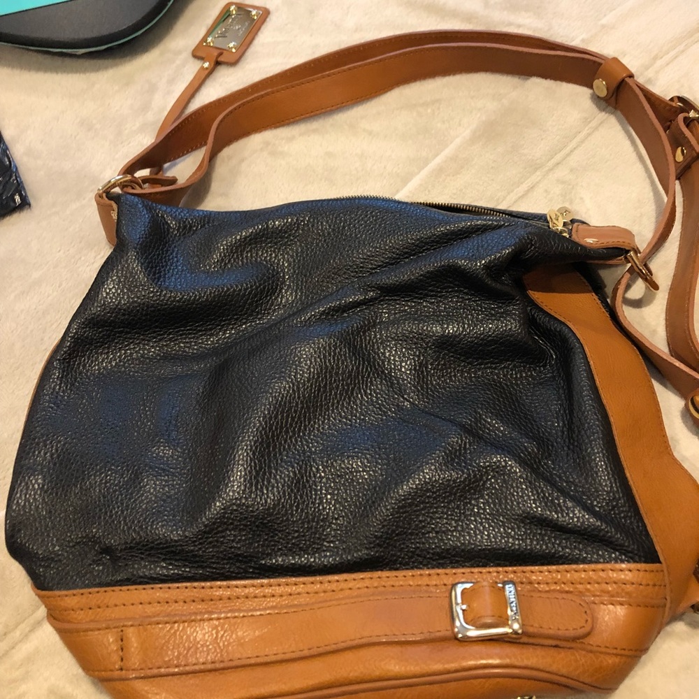 Valentina Italian Black/Brown Leather Bucket Bag